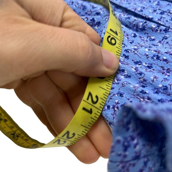 Vintage 90s Blue Micro Floral Short Sleeve Pleated Top Flowy Dress Large - Picture 6 of 7